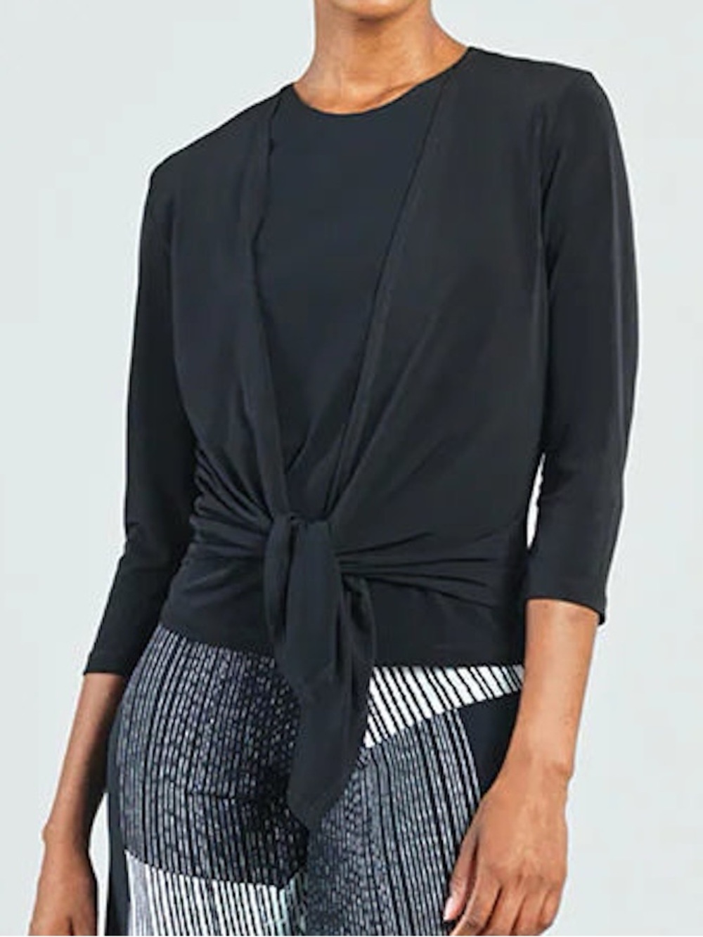 New Clara Sun Woo Modern Tie Front Cardigan Solid Black Size XS - Picture 6 of 16